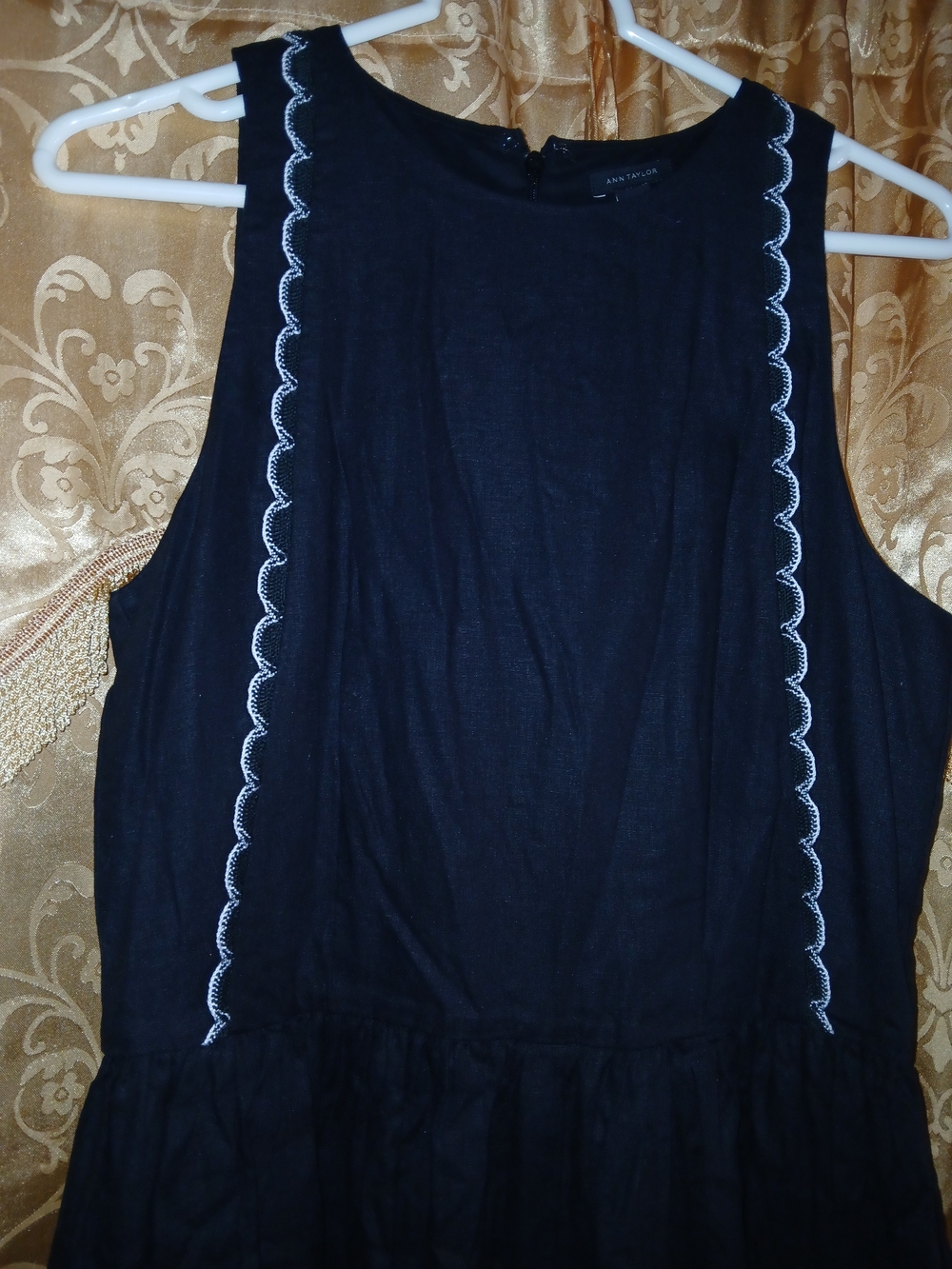 Ann Taylor Black Sleeveless Midi Dress with White Scallop Trim - Picture 2 of 7